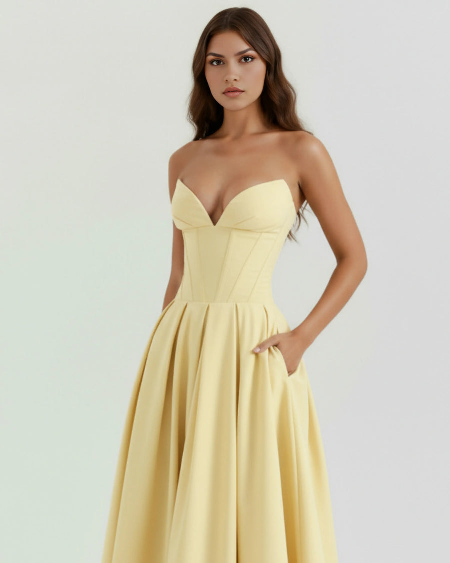 Amalfi – Light Yellow Sculpted Corset Dress Clotheshomes™