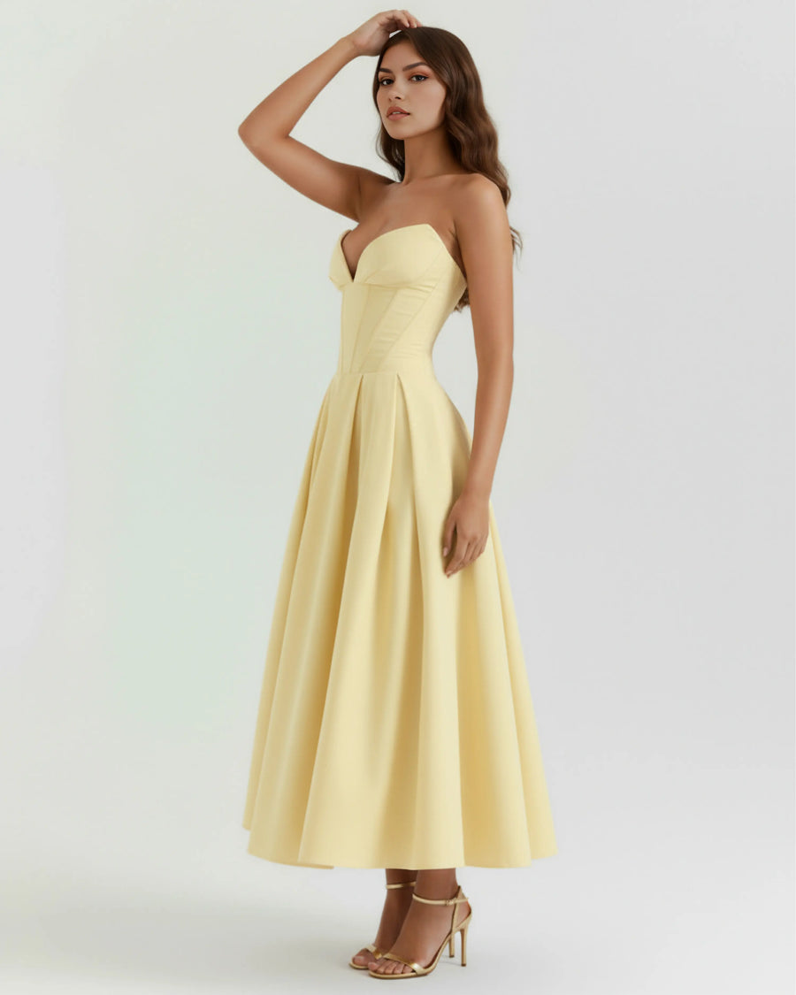 Amalfi – Light Yellow Sculpted Corset Dress Clotheshomes™