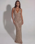 Aurea – Gold Rhinestone Maxi Dress Clotheshomes™