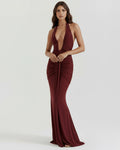 Ariel – Burgundy Plunge Maxi Dress Clotheshomes™