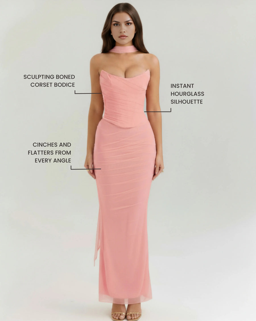 Malu – Pink Mesh Corset Maxi Set Clotheshomes™