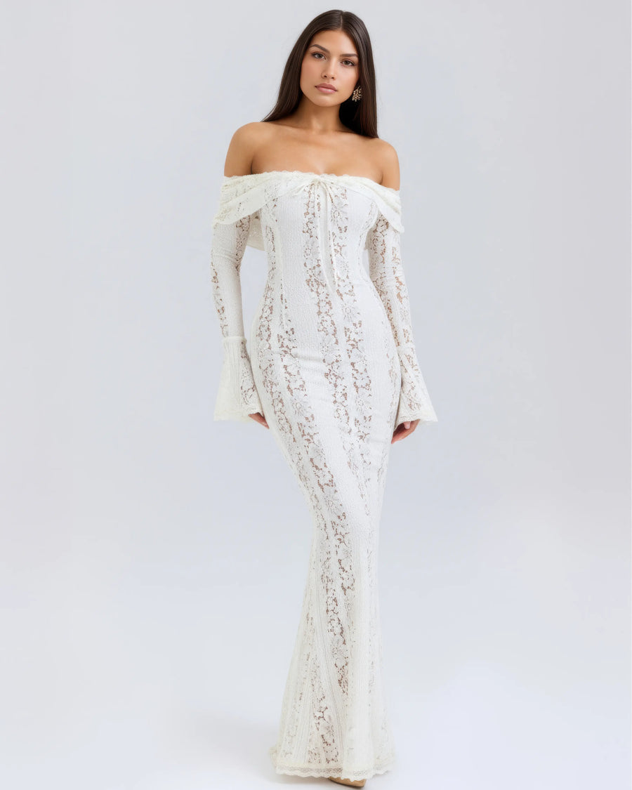 Alessandra – White Floral Lace Maxi Dress Clotheshomes™