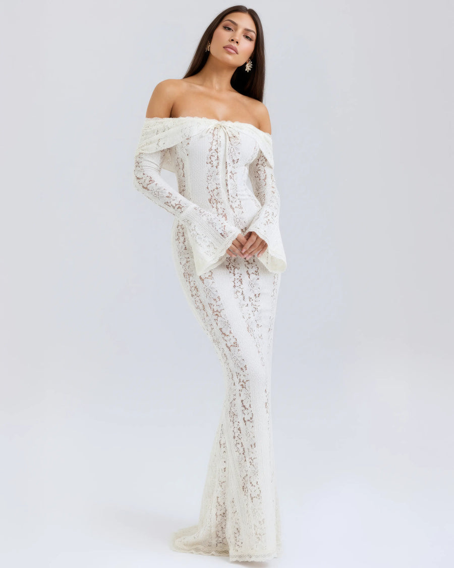 Alessandra – White Floral Lace Maxi Dress Clotheshomes™