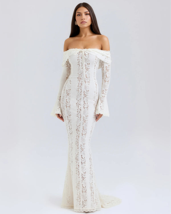 Alessandra – White Floral Lace Maxi Dress Clotheshomes™