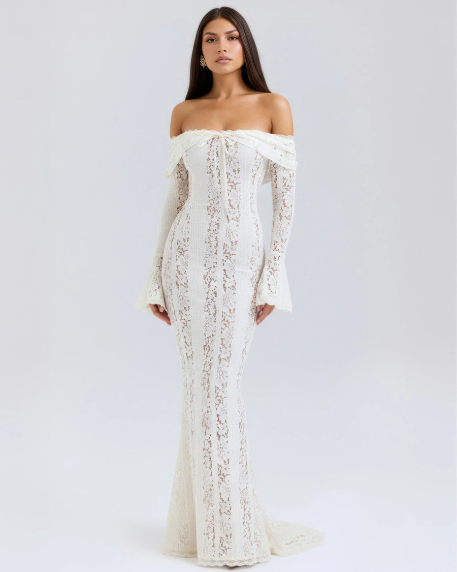 Alessandra – White Floral Lace Maxi Dress Clotheshomes™