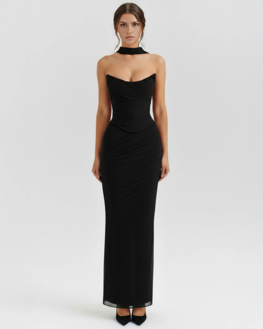 Malu – Black Mesh Corset Maxi Set Clotheshomes™