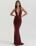 Ariel – Burgundy Plunge Maxi Dress Clotheshomes™