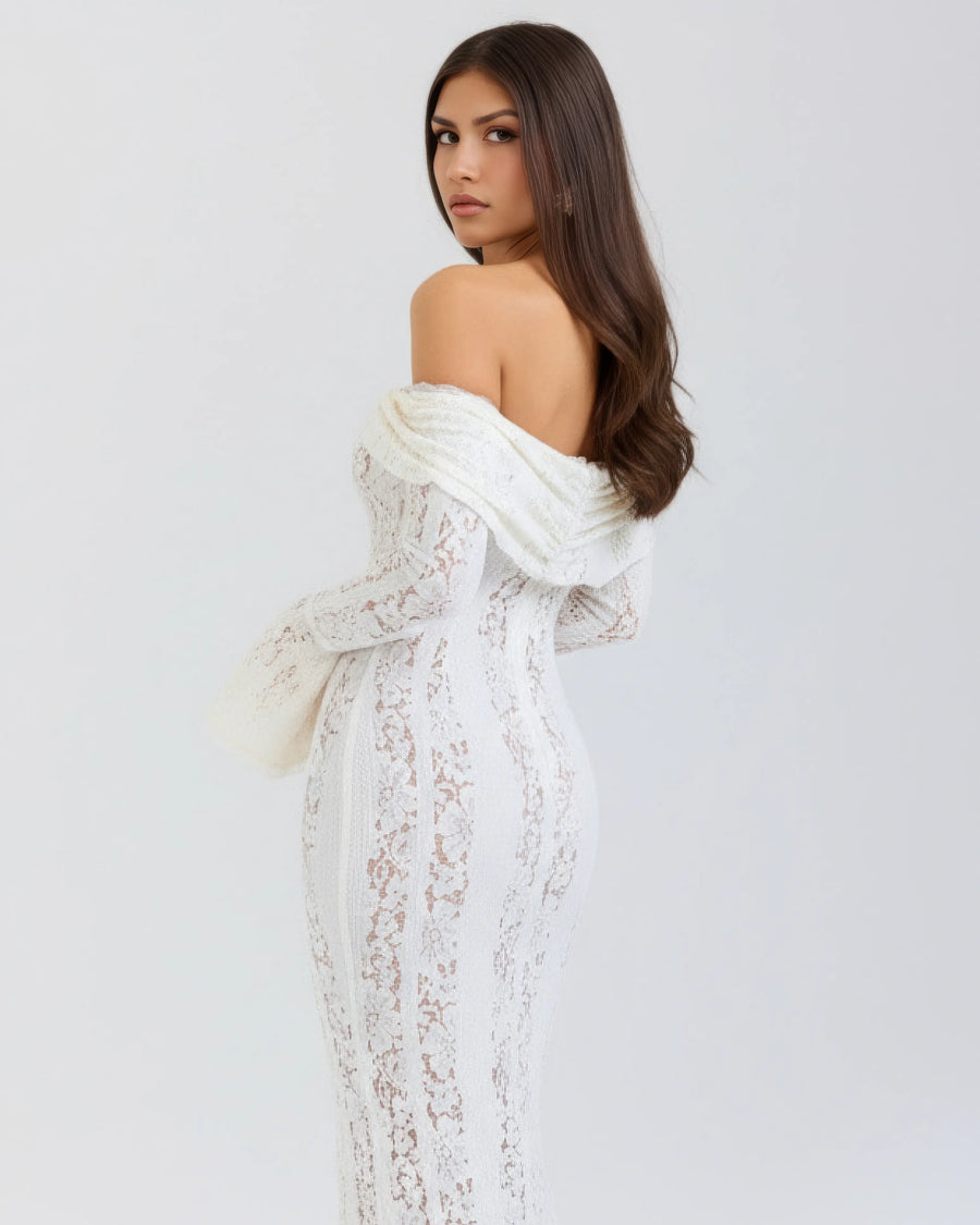 Alessandra – White Floral Lace Maxi Dress Clotheshomes™