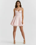 Selene – Blush Pink Satin Mini Dress Clotheshomes™