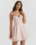 Selene – Blush Pink Satin Mini Dress Clotheshomes™