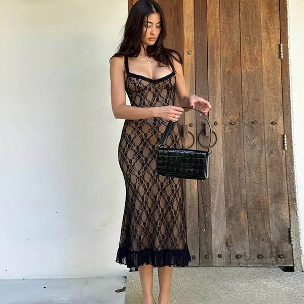 Black Lace Midi Dress Clotheshomes™