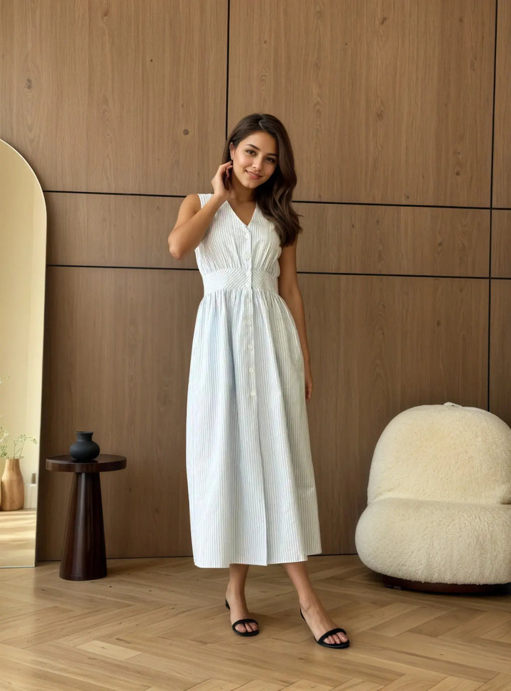 Blue and White Striped Dress Clotheshomes™