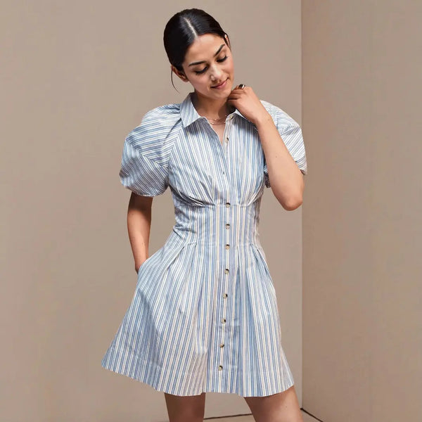 Blue and White Striped Shirt Dress Clotheshomes™