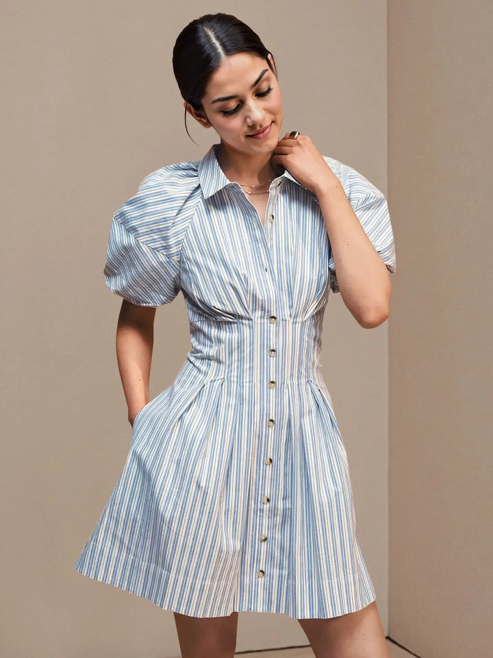Blue and White Striped Shirt Dress Clotheshomes™