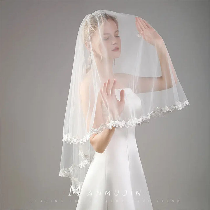 Bridal Veil Delicate Lace Double Layer with Comb Clotheshomes