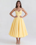 Selene – Butter Yellow Satin Midi Dress Clotheshomes™