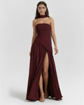 Serena – Burgundy Crepe Maxi Dress Clotheshomes™