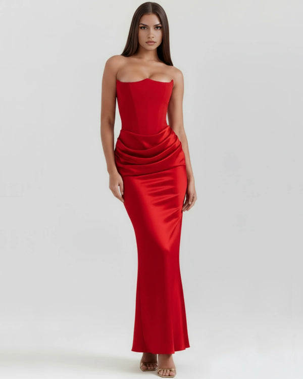 Rosalind – Red Corset Maxi Dress Clotheshomes™