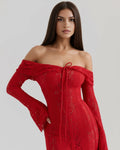 Alessandra – Red Floral Lace Maxi Dress Clotheshomes™