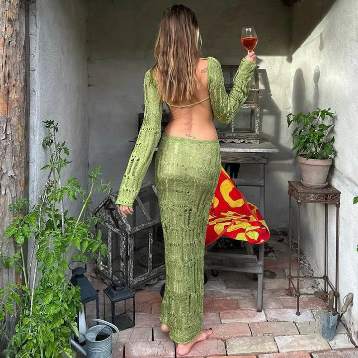 Long Sleeve Backless Dress Clotheshomes™