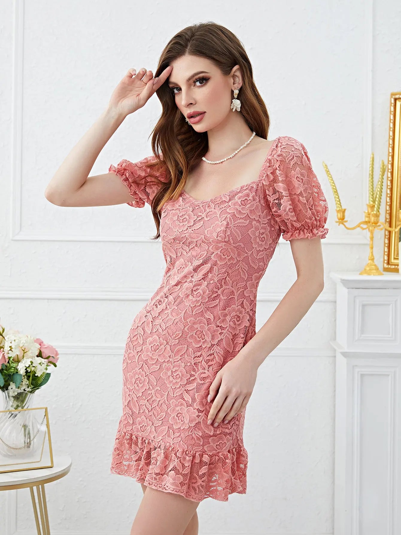 Charming Pink Lace Bodycon Dress: Elegant and Stylish Shop Now