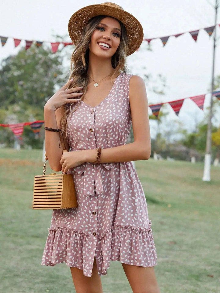 Cotton Sleeveless Belted Dresses Clotheshomes