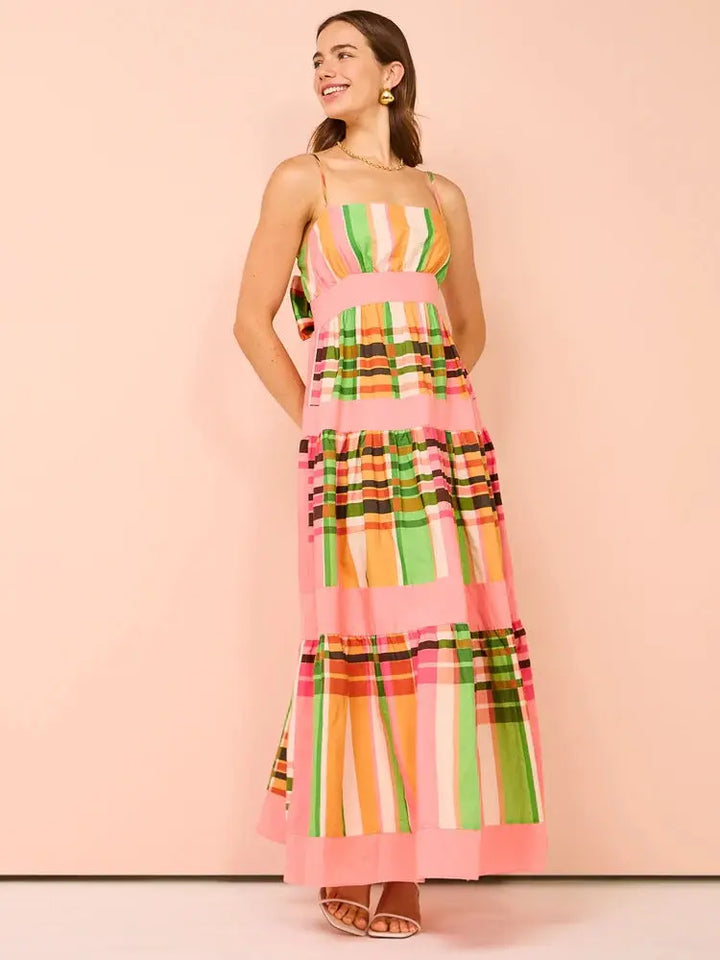 Printed Patchwork Spaghetti Strap Maxi Dress Clotheshomes™