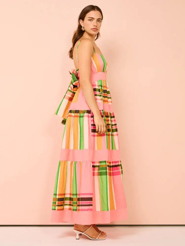 Printed Patchwork Spaghetti Strap Maxi Dress Clotheshomes™