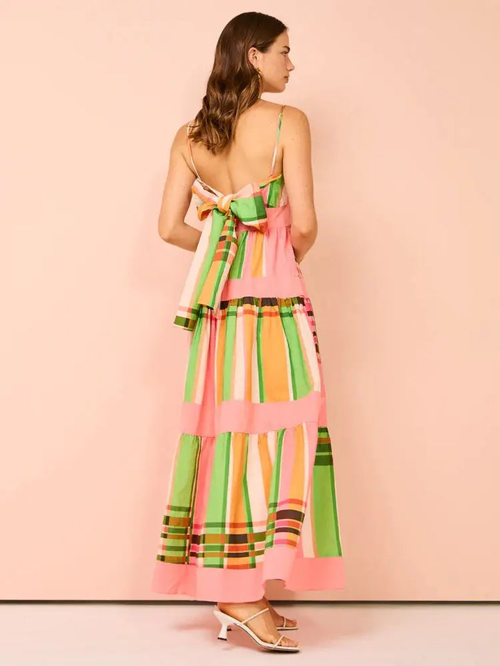 Printed Patchwork Spaghetti Strap Maxi Dress Clotheshomes™