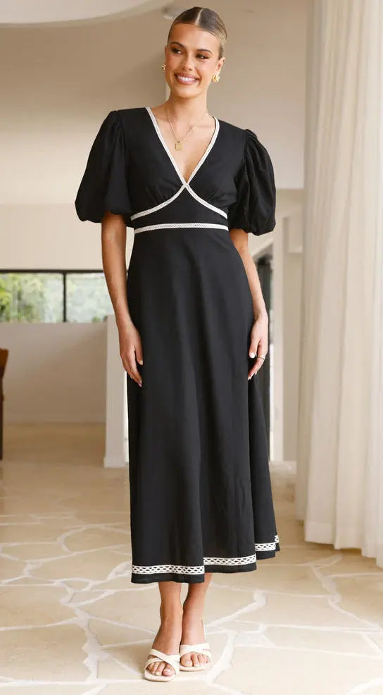 Puff Sleeve Midi Dress Clotheshomes™