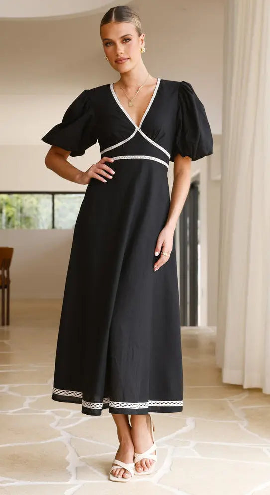 Puff Sleeve Midi Dress Clotheshomes™