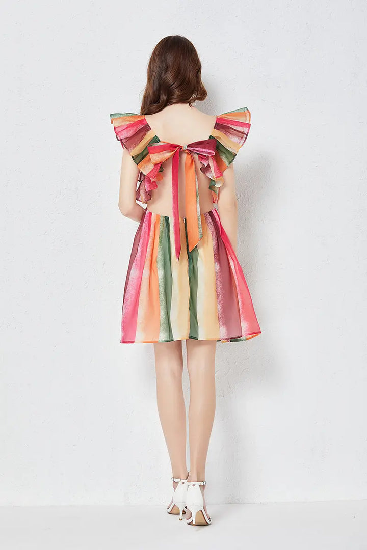 Clotheshomes™ Rainbow Stripe Ruffles Sleeveless Dress Clotheshomes™