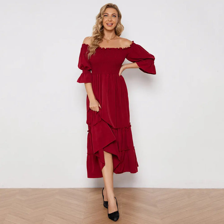 Red off the shoulder dress ruffled sleeves Clotheshomes