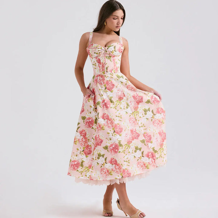 Resort Spaghetti Strap Maxi  Floral Print Dress with High-End Vibes Clotheshomes™