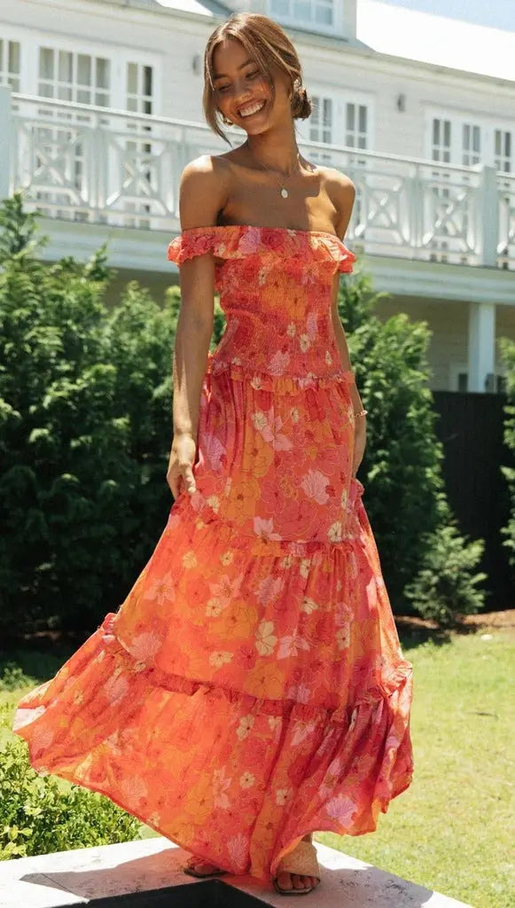 Sweet Style Strapless Floral Print Dress Clotheshomes™