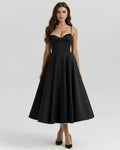 Selene – Black Satin Midi Dress Clotheshomes™