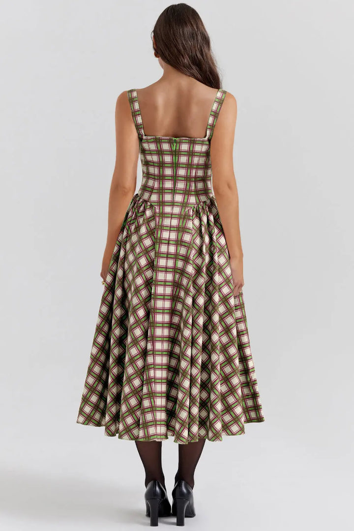 Vintage-style spaghetti strap plaid dress with a full skirt Clotheshomes™