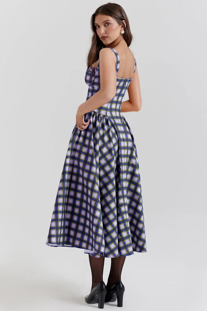 Vintage-style spaghetti strap plaid dress with a full skirt Clotheshomes™