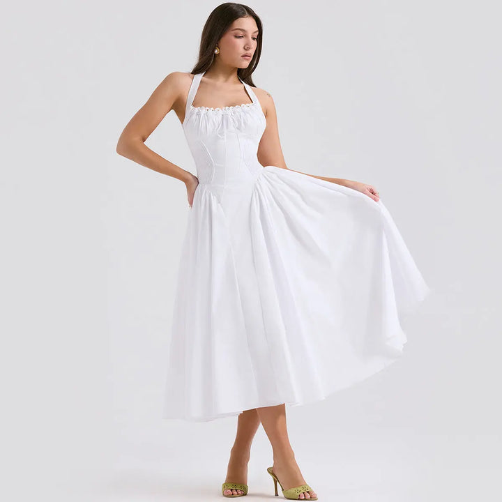 White Halter Midi Dress Clotheshomes™