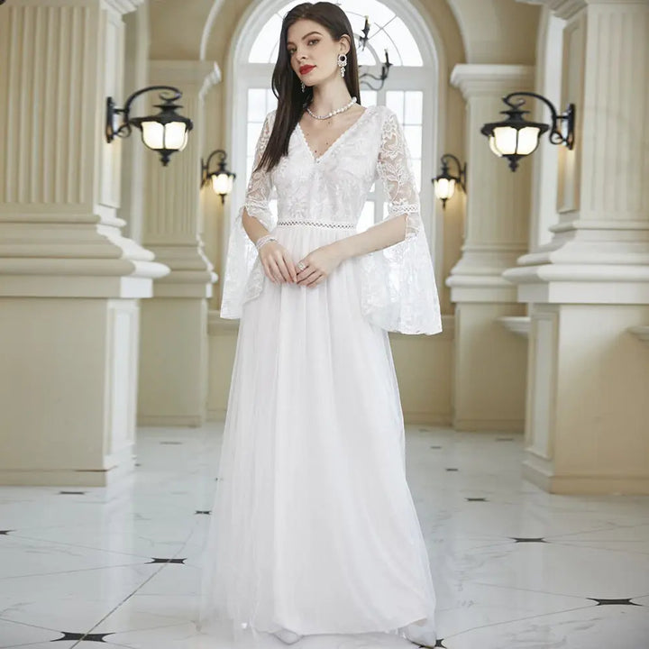 White Lace Long Sleeve Wedding Dress Clotheshomes