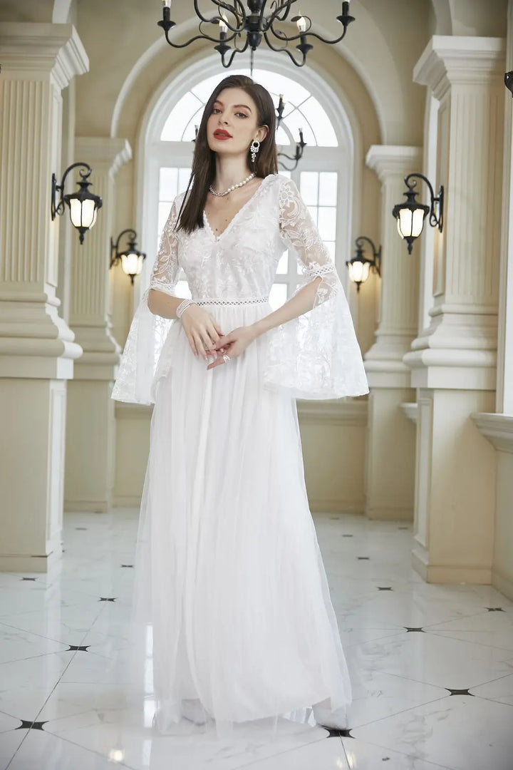 White Lace Long Sleeve Wedding Dress Clotheshomes
