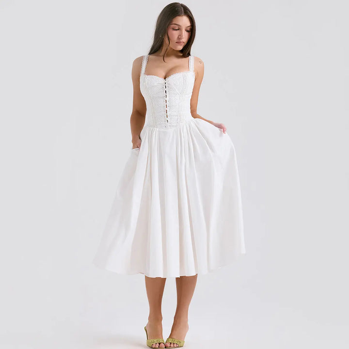 White Lace Midi Dress Clotheshomes™