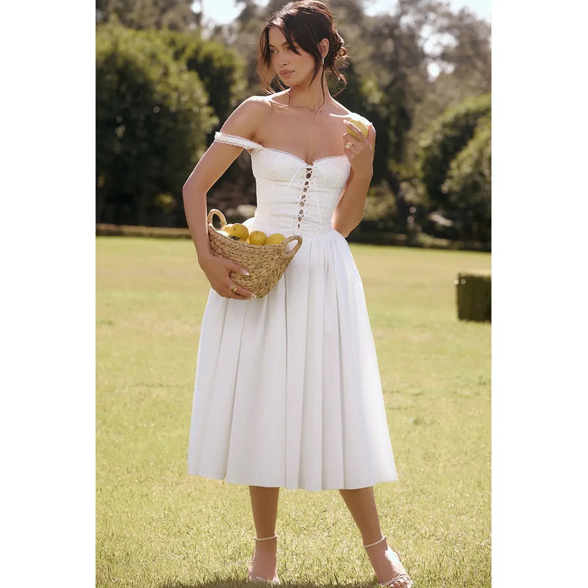 Classy and Elegant White Lace Midi Dress for Special Occasions