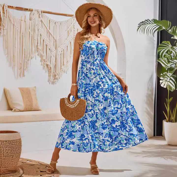 casual vacation style halter neck floral maxi dress Clotheshomes™