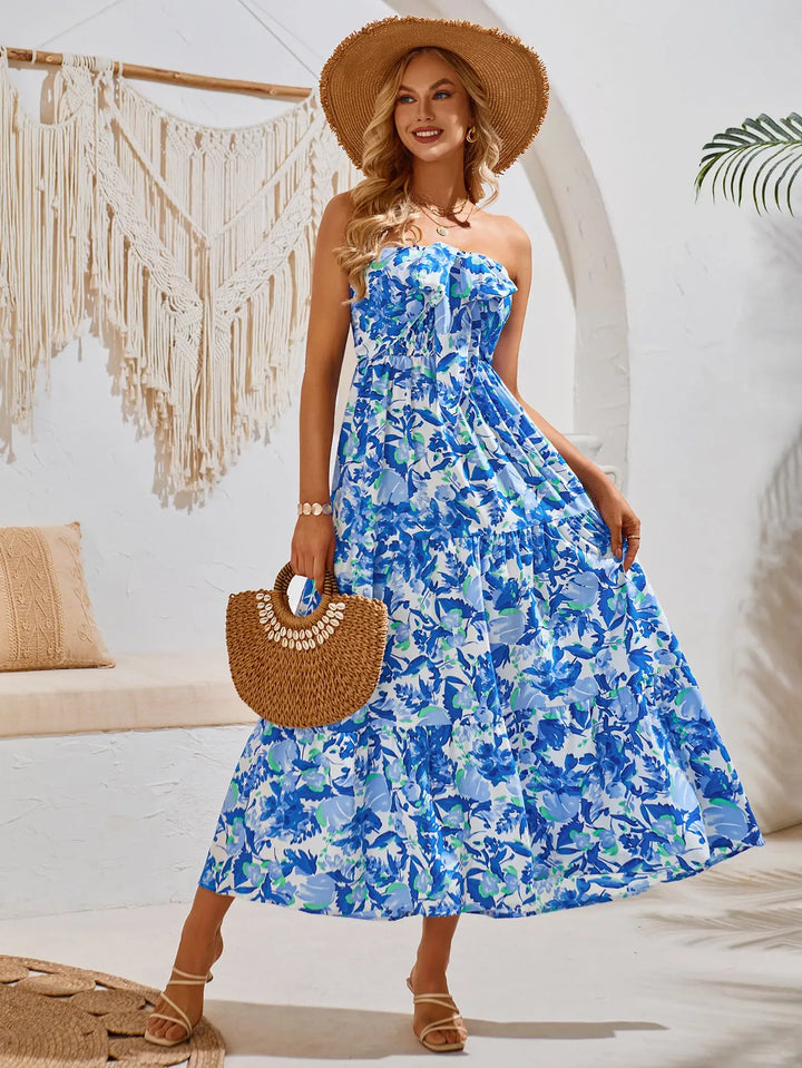 casual vacation style halter neck floral maxi dress Clotheshomes™